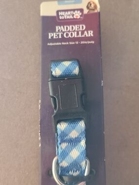 Heart to Tail Blue Plaid Padded Pet Collar